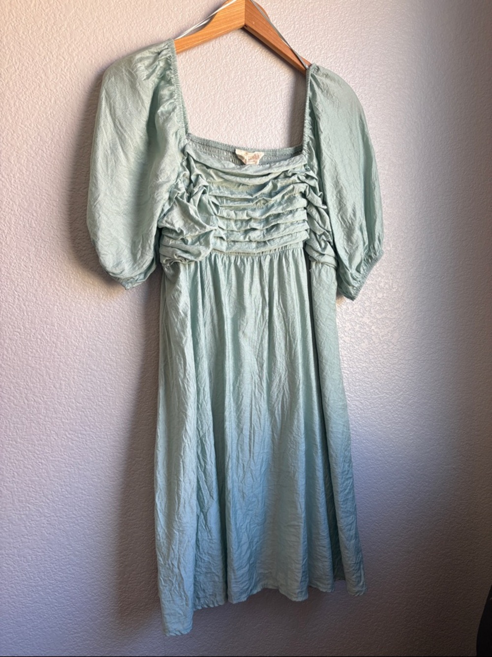 Sweet Wanderer Sage Green Smocked Neckline Dress